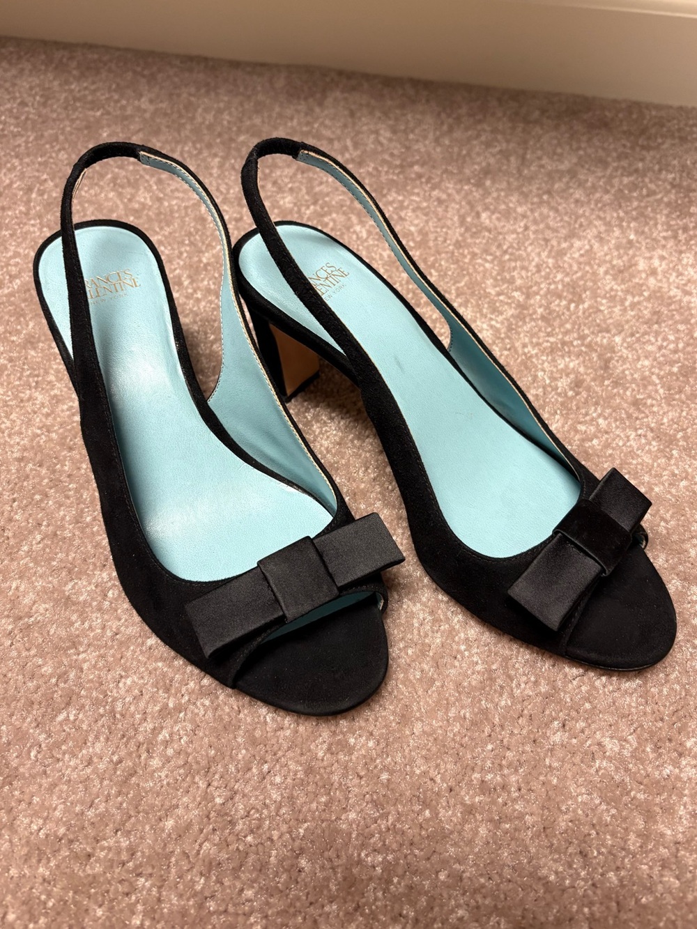 Very good used Frances Valentine New York Black Bow Slingback Heels, size 7B